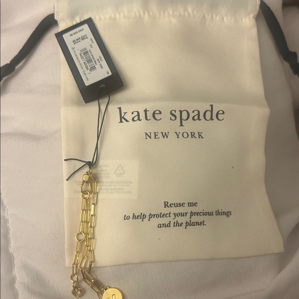 Kate Spade “S” Gold Link Bracelet with Alpha initials. with dust bag.
